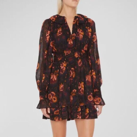 Ulla Johnson Adara‎ Tiered-Ruffle Mini Silk Dress in Valerian NWT Size 4 - Picture 1 of 10